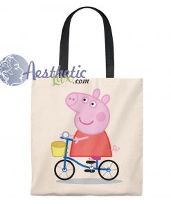 Peppa Pig Cute on Bycicle Vintage Tote Bag