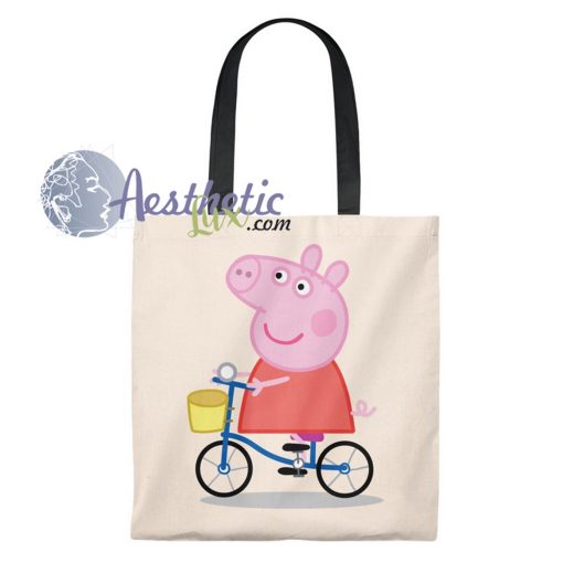 Peppa Pig Cute on Bycicle Vintage Tote Bag