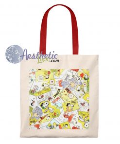 Snoopy All Character Fabric Pattern Vintage Tote Bag