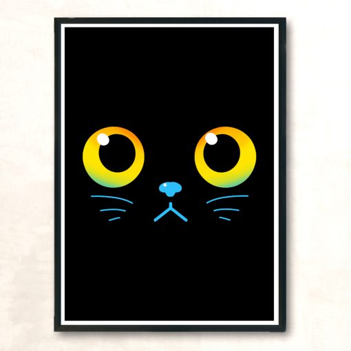 Curious Black Cat Eyes Modern Poster Print