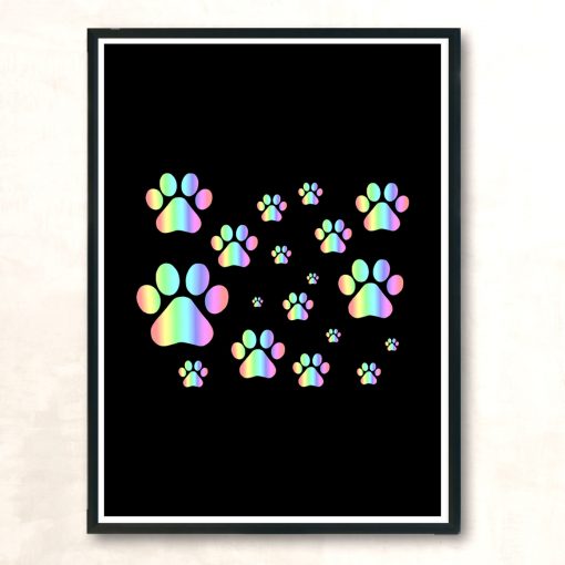 Pastel Rainbow Pawprint Pattern Modern Poster Print