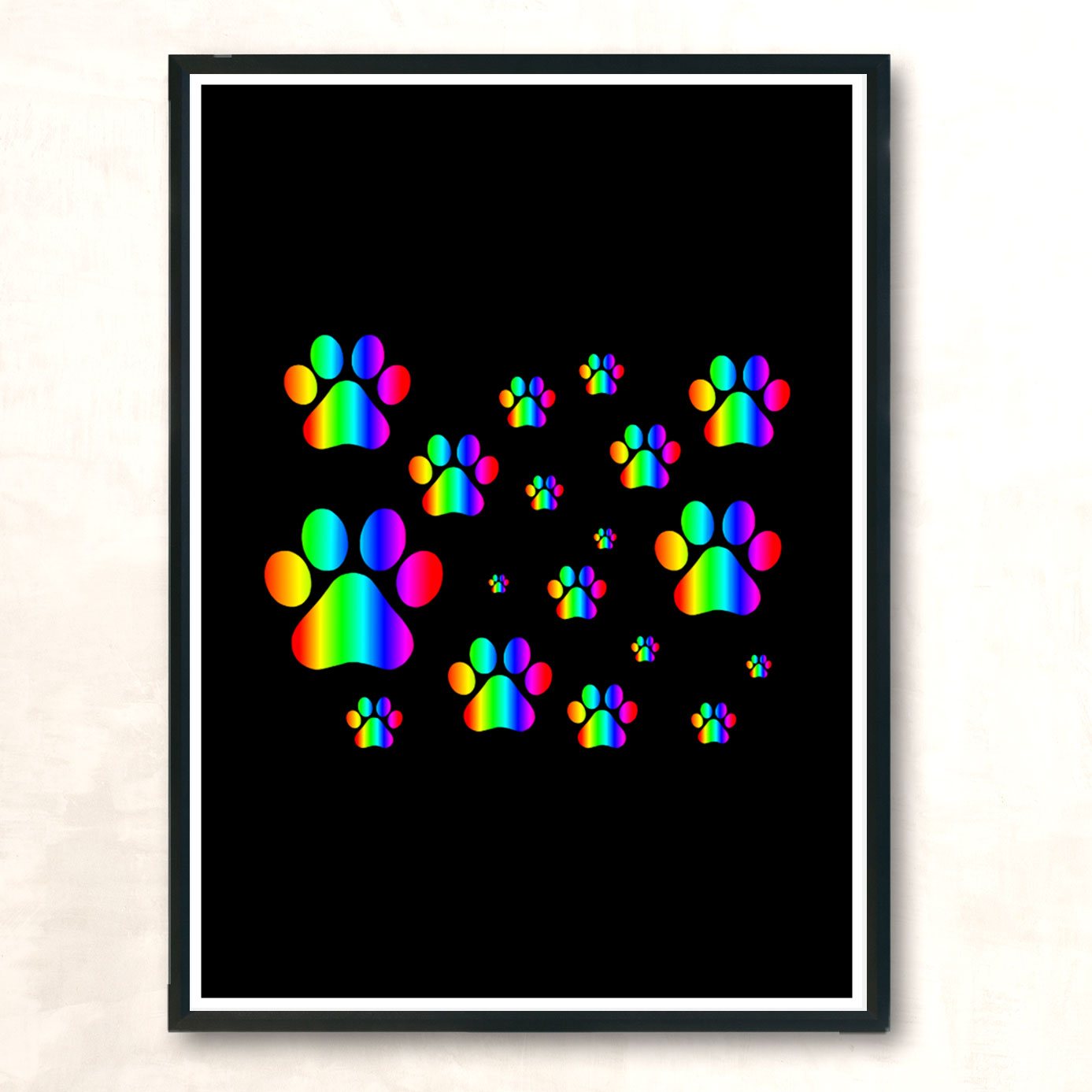 Rainbow Pawprint Pattern Modern Poster Print