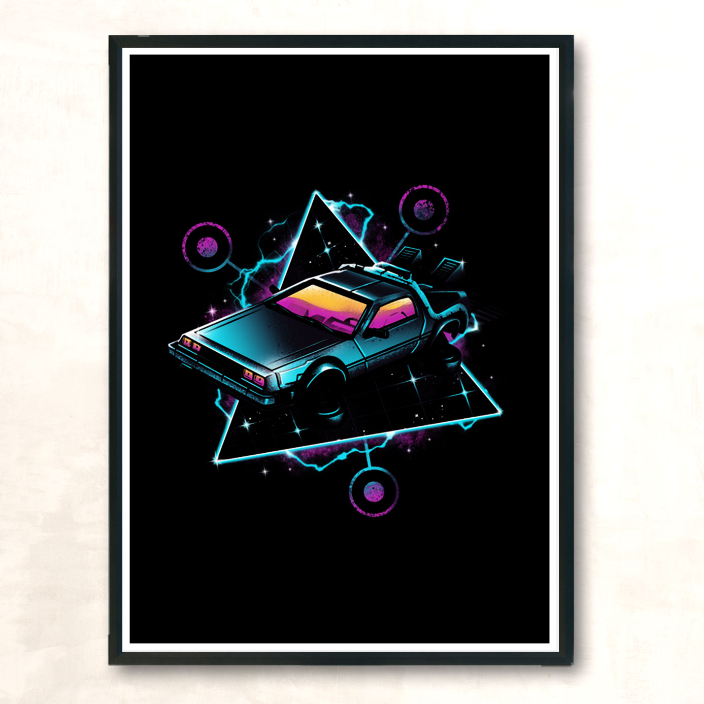 Retro Wave Time Machine Modern Poster Print