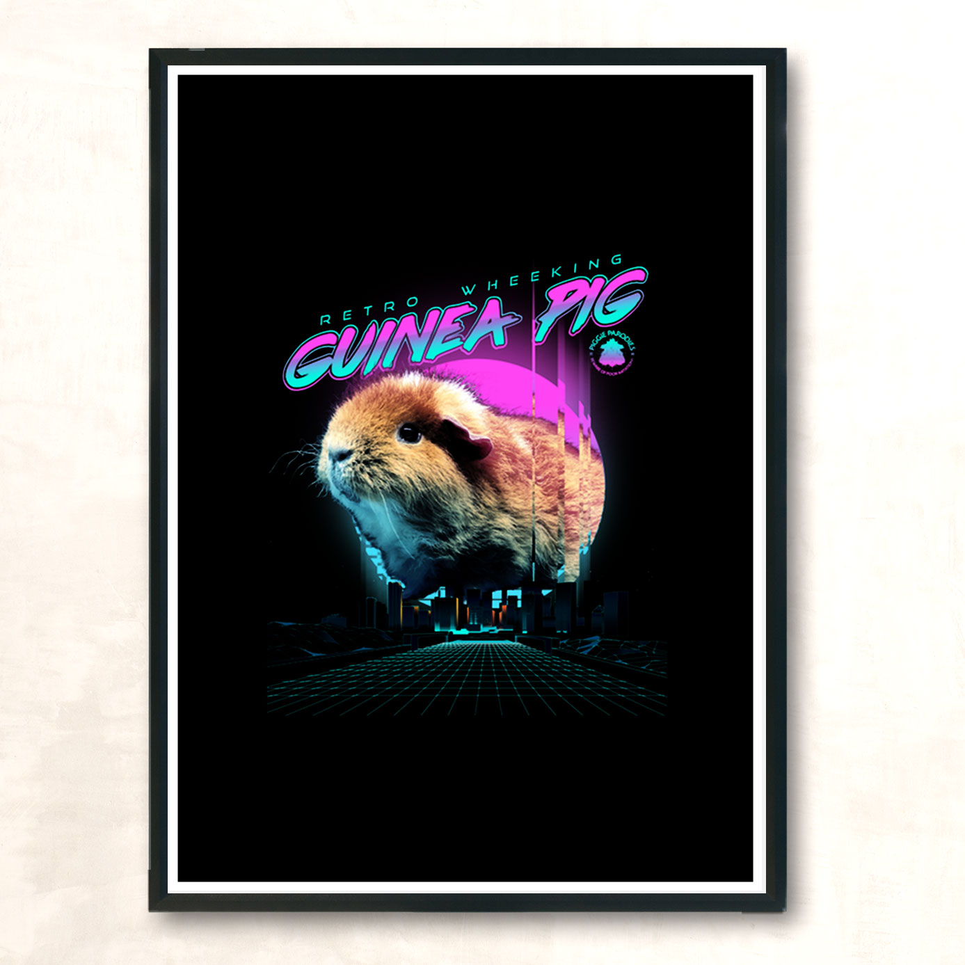 Retro Wheeking Guinea Pig Modern Poster Print