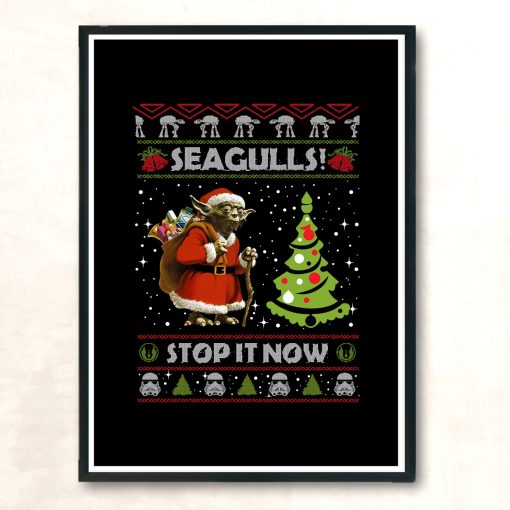 Santa Yoda Seagulls Stop It Now Gift Vintage Wall Poster