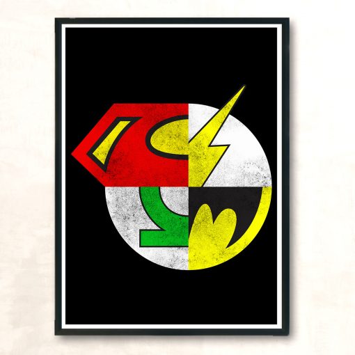 Green Lantern Batman The Flash Superman Symbol Mash Up Mens Aesthetic Wall Poster