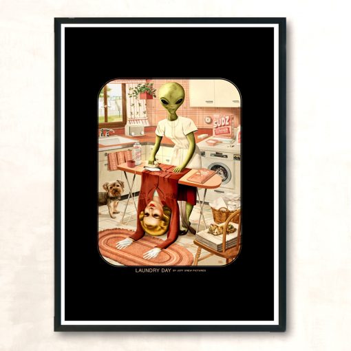 Laundry Day Funny Alien Ironing Aesthetic Wall Poster