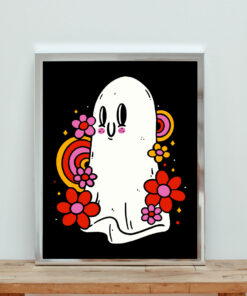 Floral And Rainbows Cute Ghost Aesthetic Wall Poster